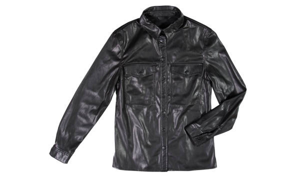 istock Black leather jacket isolated on white background. Classic modern leather jacket 1310597359