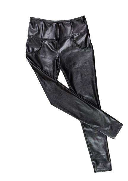 istock Black leather female pants isolated, leather leggings 1310597378