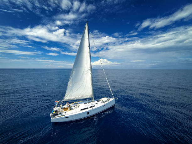 istock Sailing with sailboat, view from drone 1310605831