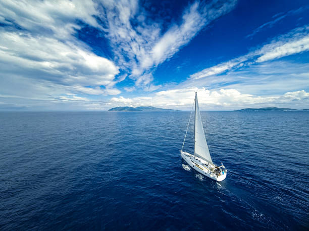 istock Sailing with sailboat, view from drone 1310605847