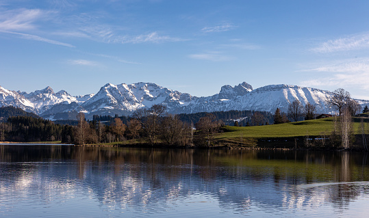 Idyllic lake in front of the Allgäu mountain range
