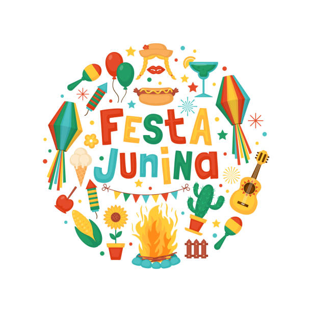 ilustrações, clipart, desenhos animados e ícones de festa junina festival saudando design de cartões. conceito de celebração do festival latino-americano brasileiro. - festa junina