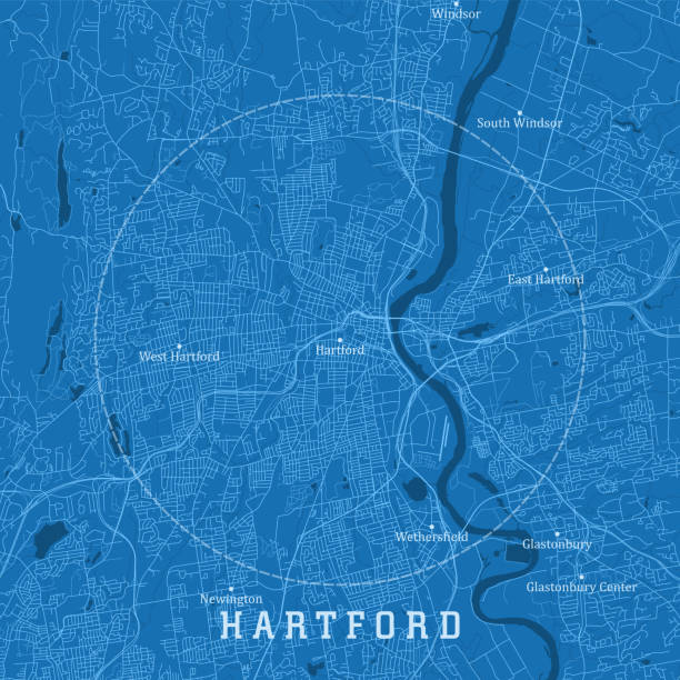 ilustraciones, imágenes clip art, dibujos animados e iconos de stock de hartford ct city vector road map texto azul - connecticut map