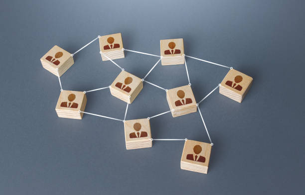 istock Network of connected people. Interaction between employees and community members. Information exchange relations. Unity cooperation. Social communication. Distribution responsibilities between workers 1310612123