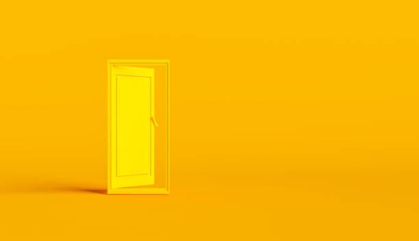 istock Realistic yellow door with light and yellow room 1310612254
