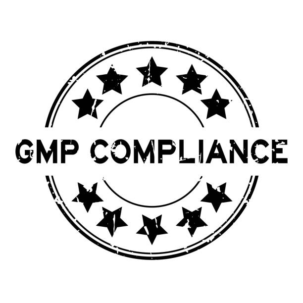 illustrazioni stock, clip art, cartoni animati e icone di tendenza di grunge nero gmp (good manufacturing practice) parola di conformità timbro di gomma rotonda su sfondo bianco - rubber stamp quality control branding security