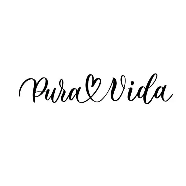 Vector illustration of Pura vida. Lettering. Translation from Spanish - Pure life. Design for greeting cards, posters, T-shirts, banners, print invitations.