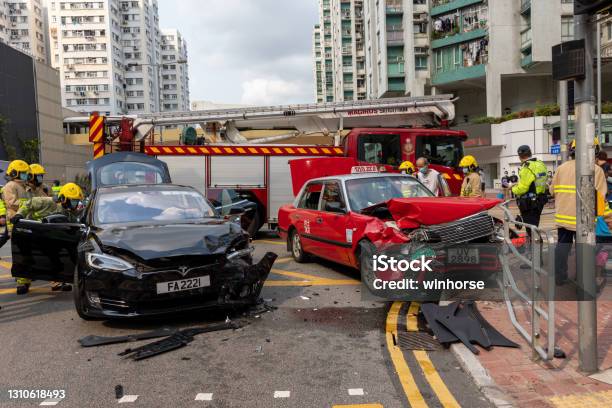 Car Crash Accident In Whampoa Kowloon Hong Kong Stock Photo - Download Image Now - Crash, Car Accident, Damaged