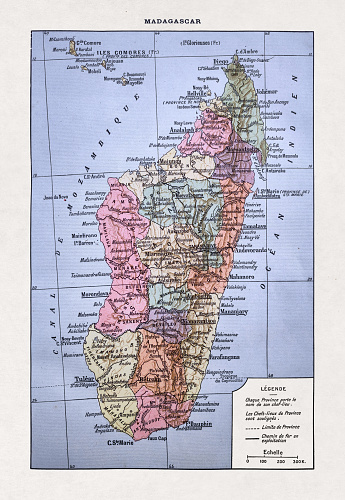 Old map of Madagascar printed in the french dictionary 