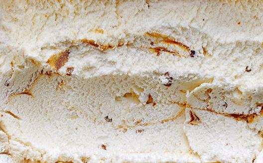 caramelized walnut and maple syrup ice cream background, top view