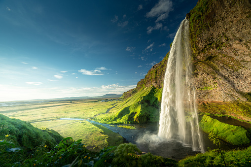 Seljalandfoss waterfall in summer time, Iceland