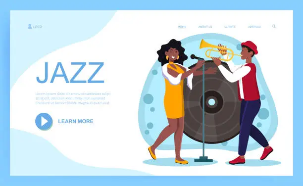 Vector illustration of Jazz band performance in nightclub concept