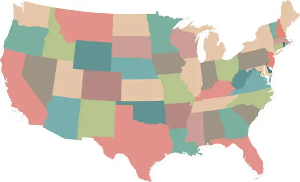 Vector illustration of USA map states blank printable