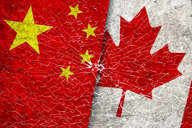 Canada & China Diplomatic Dispute, Trade War, Finance and Economic Sanction Concepts.