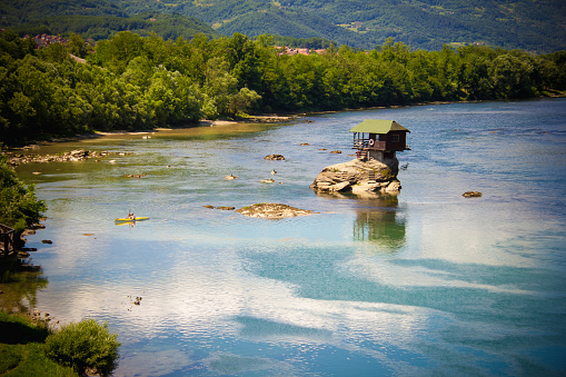 Lonely house on the river Drina in Bajina Basta, Serbia