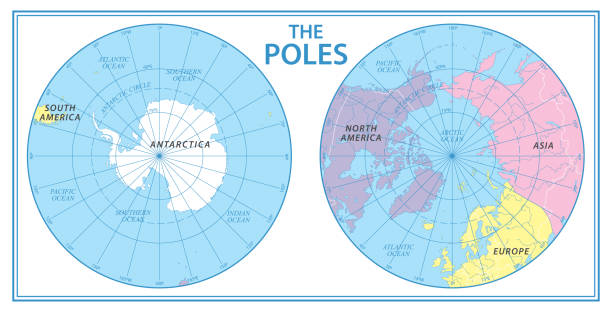The Poles - North Pole and South Pole - Vector Detailed Illustration The Poles - North Pole and South Pole - Vector Illustration north pole stock illustrations