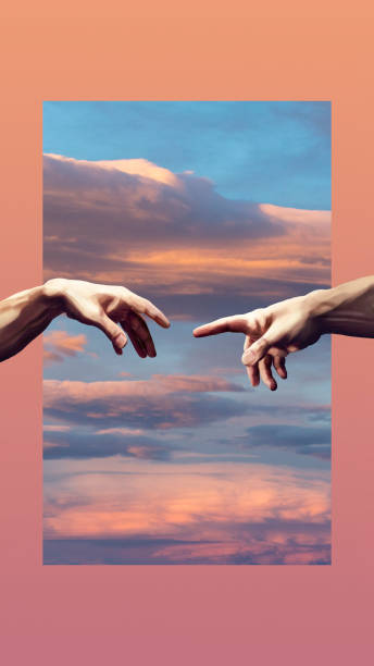 Creation of Adam. Contemporary art collage.