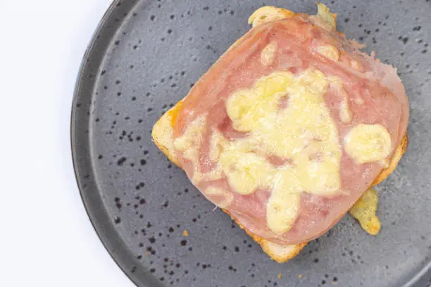 Photo of Baked Sandwiches with ham and cheese served on the plate