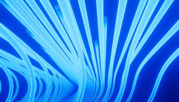 istock Blue abstract neon colored fiber optic cables. 3d rendering. 1310637640