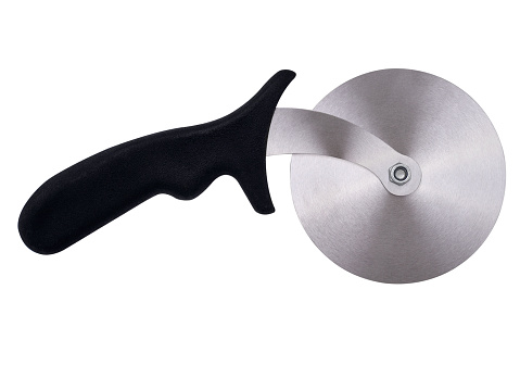 A Silver Pizza Cutter Alone. High quality photo