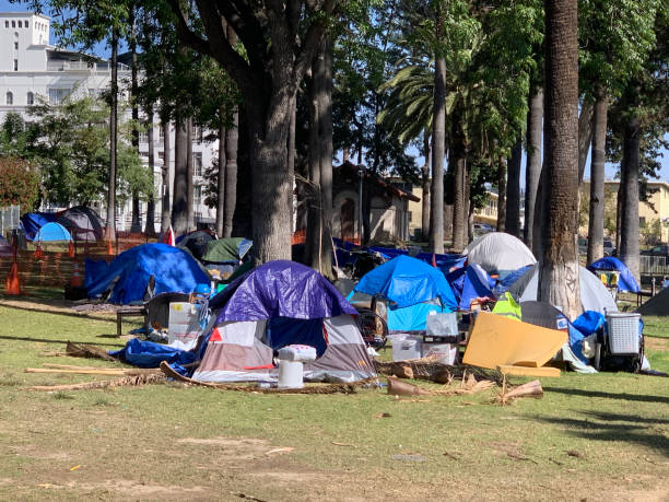 Homeless encampment A homeless encampment in down town Los Angeles, California driven by poor liberal government policy. homelessness stock pictures, royalty-free photos & images