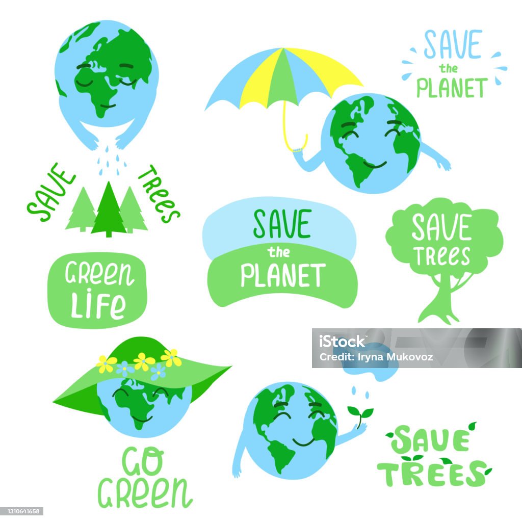 Set Of Ecological Labelsave The Planet Earth Day Go Green Save ...