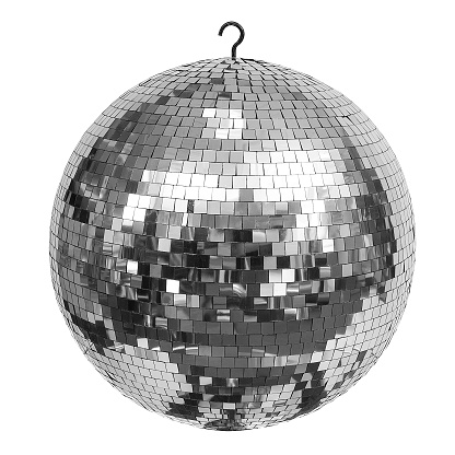 silver disco ball isolated on a white background.