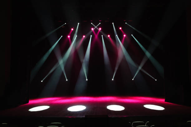istock Free stage with lights, lighting devices on the consert. 1310644809