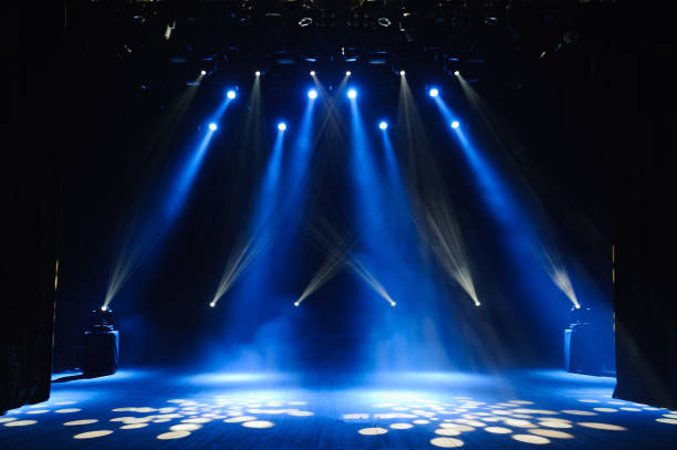 Free stage with lights, lighting devices on the consert.