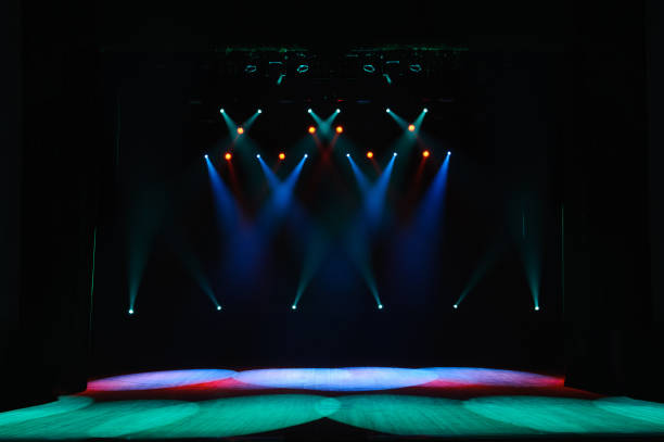 istock Free stage with lights, lighting devices on the consert. 1310645783