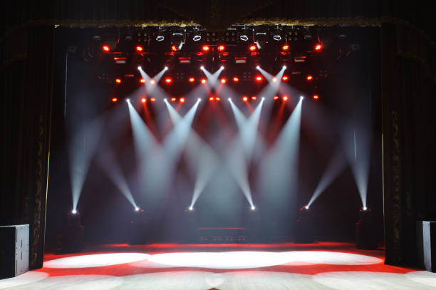 istock Free stage with lights, lighting devices on the consert. 1310645829