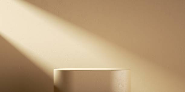 istock 3d render, abstract monochrome beige background. Modern minimal showcase scene with empty podium and sunlight rays, for premium product presentation 1310646567