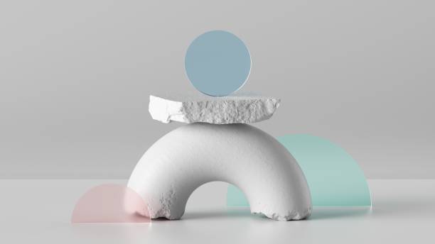 istock 3d render, abstract background with broken rocks, cobblestones ruins and geometric torus shape. Modern minimal showcase scene 1310646597