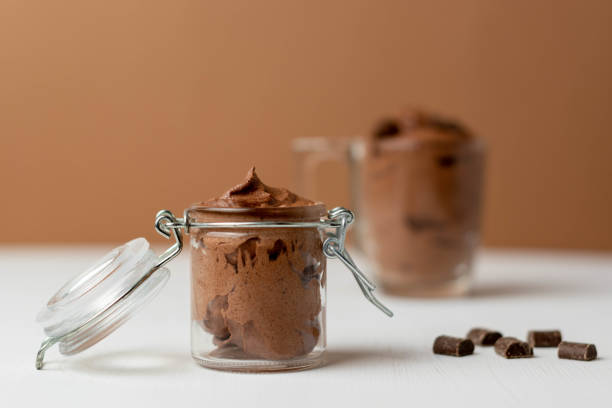 Chocolate mousse served in a mason jar