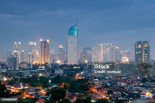 Jakarta Skyline Stock Photo - Download Image Now - Jakarta, Night, Cityscape