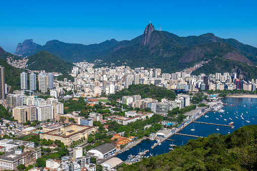 Urca district, Corcovado Mountain with Christ the Redeemer at the top (center) and Pedra da Gavea (left, background)