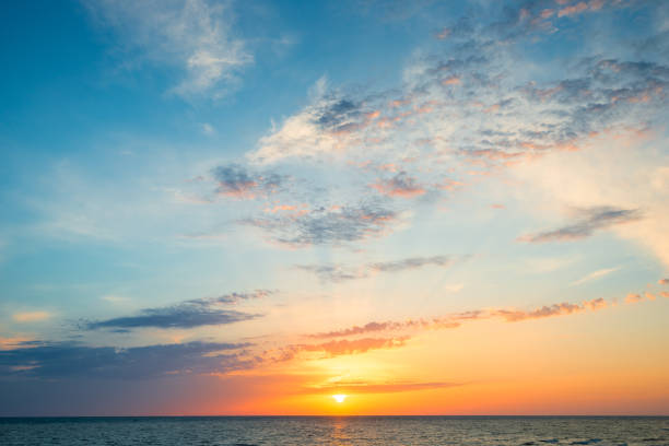 istock Beautiful orange sunset on the sea landscape 1310663812