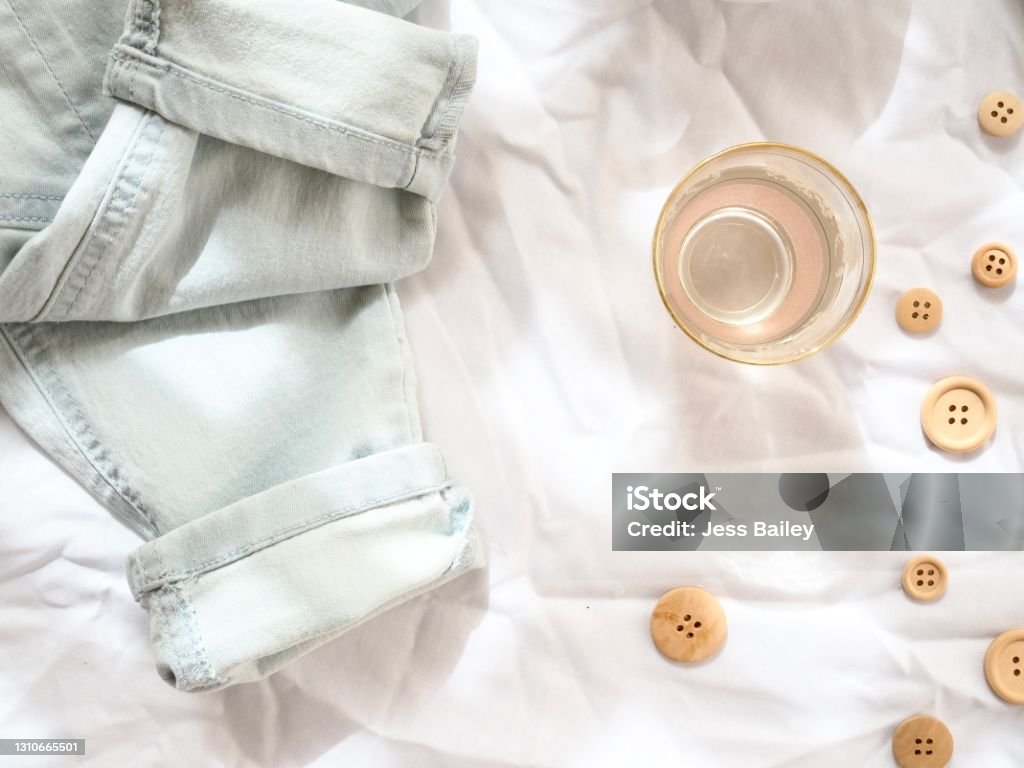 Flat Lay Cloth 2 Bright and light flat lay with cloth and buttons Australia Stock Photo