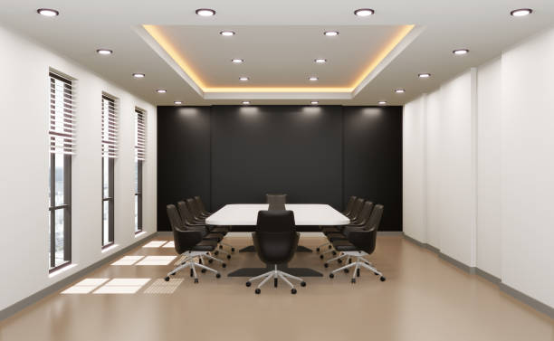 istock Meeting room for business, empty wall for company name, 3d rendering. 1310668560