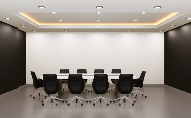 istock Meeting room for business, empty wall for company name, 3d rendering. 1310668568