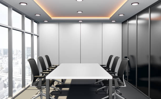istock Meeting room for business, empty wall for company name, 3d rendering. 1310668587