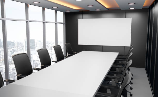 istock Meeting room for business, empty wall for company name, 3d rendering. 1310668600