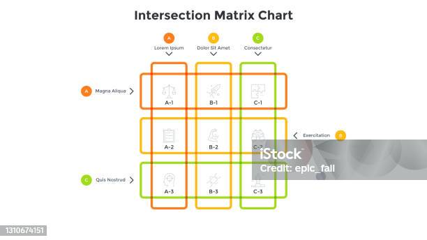 Line Element Matrix Matrix Diagram With Linear Intersected Elements 9 Colorful Square Cells ...