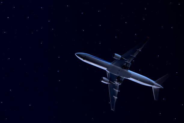 Lots of shining stars over the airplane with copy space.