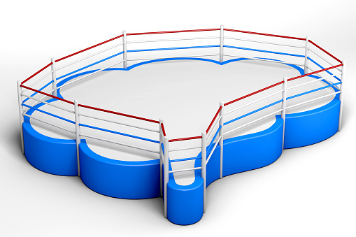 Empty boxing ring made in the shape of brain. Brain concept. 3d illustration.