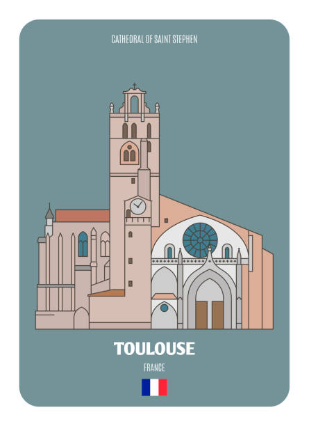 stockillustraties, clipart, cartoons en iconen met kathedraal van heilige stephen in toulouse, frankrijk - toulouse