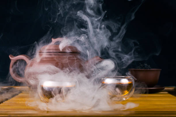 istock Clay teapot with smoked red tea Lapsang souchong 1310701304