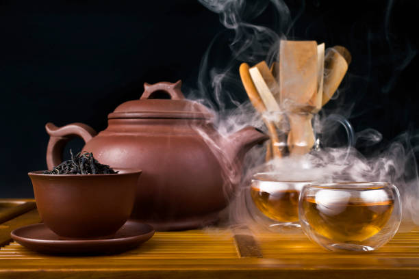 istock Clay teapot with smoked red tea Lapsang souchong 1310701322