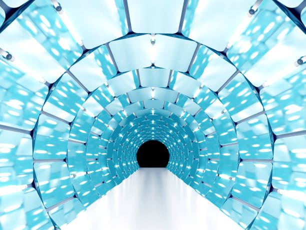 Futuristic abstract tunnel with mirrors. 3d illustration.