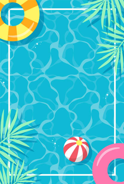 ilustrações, clipart, desenhos animados e ícones de fundo vetorial de verão com ilustrações de piscina para banners, cartões, panfletos, papéis de parede de mídia social, etc. - summer